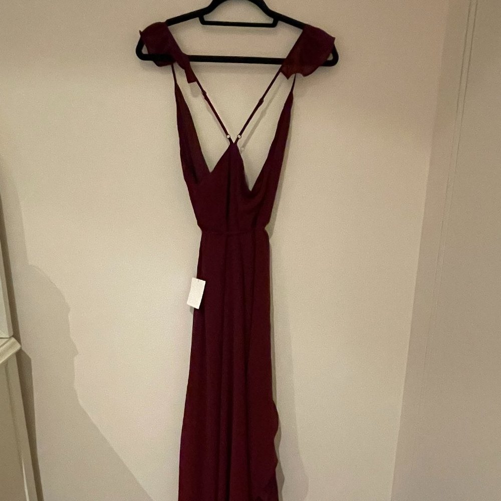 NEW Lulu's Here's to Us Burgundy High-Low Wrap Dress Size Medium - Picture 5 of 15
